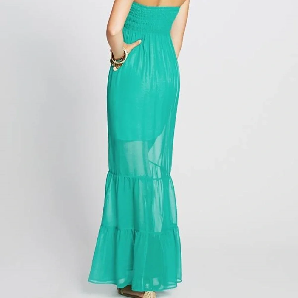 NEW GUESS Smocked Silk Maxi Dress SZ S - Picture 2 of 3